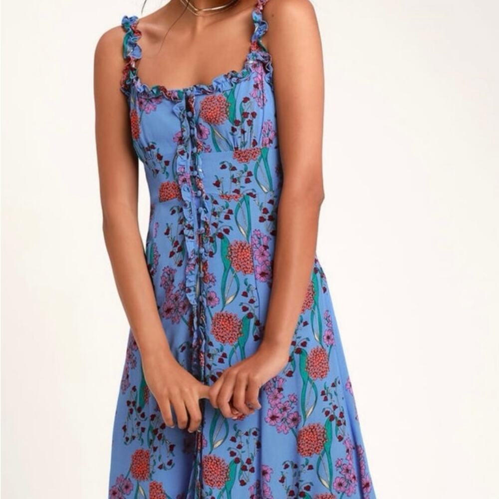 ASTR The Label blended blue knee length crepe sundress tea dress M medium - Picture 3 of 16